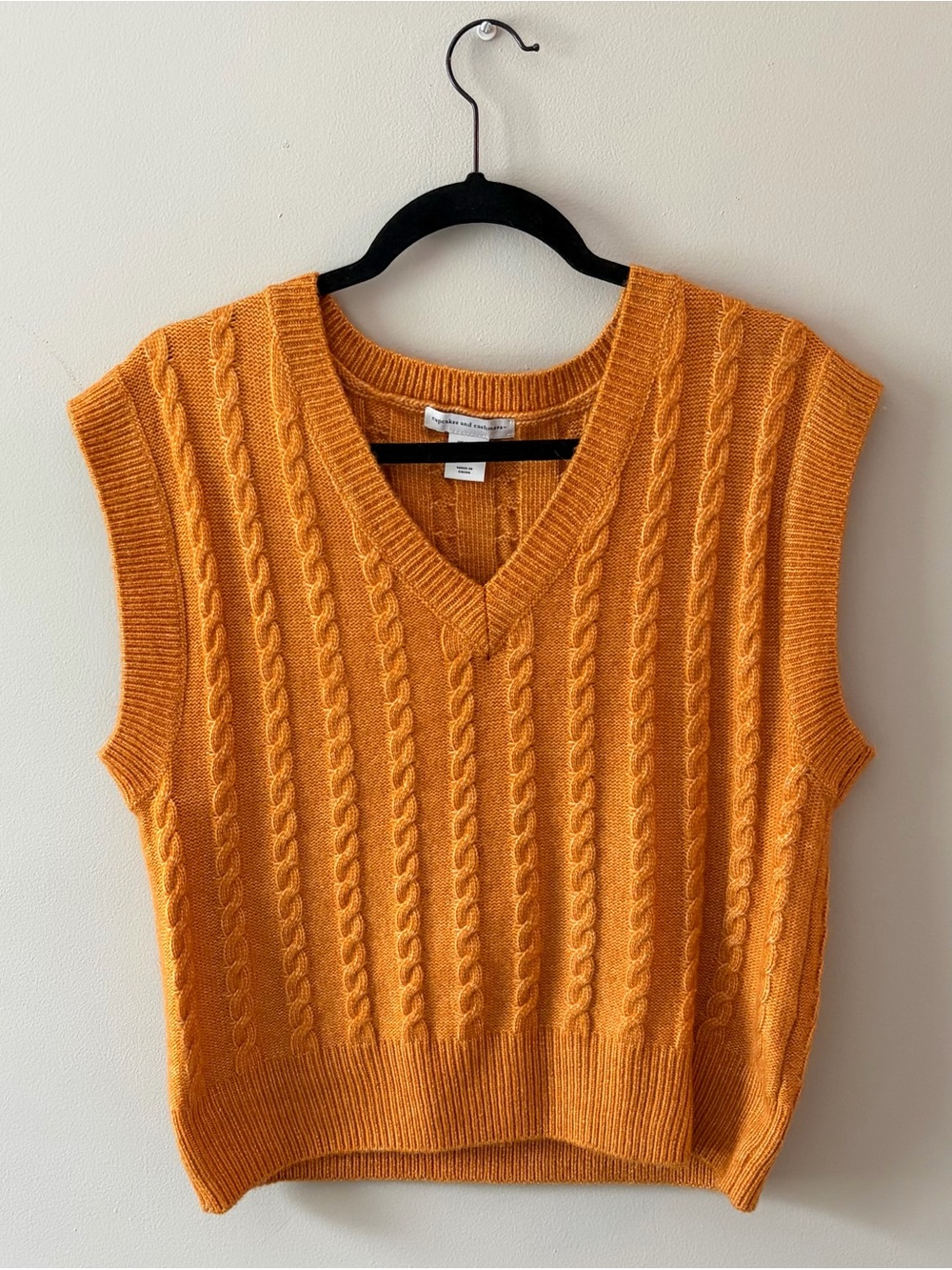 cupcakes & cashmere Cable-Knit V-Neck Sweater Vest in Orange
